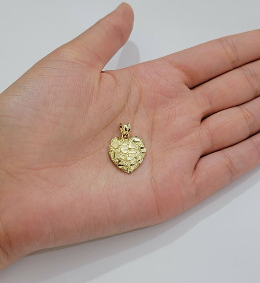 Real 10k Yellow gold nugget heart pendant  charm 10kt gold