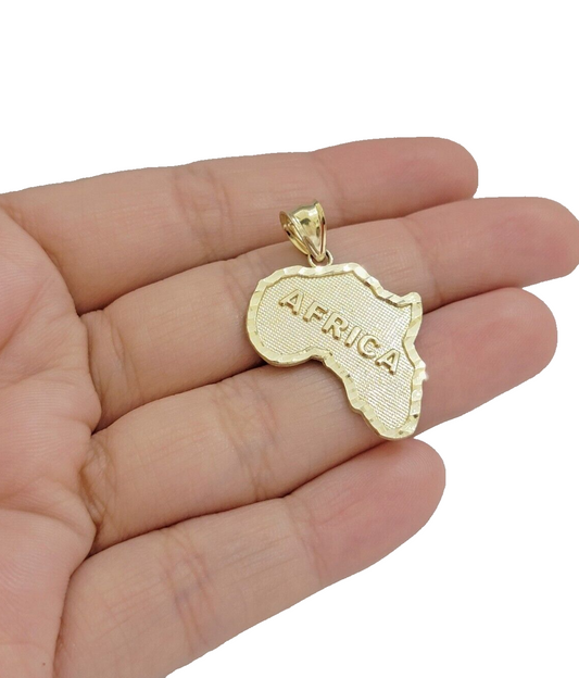 Real 10k Yellow Gold Africa Map Charm 1 Inch Pendant 10kt Chain & Necklace SALE