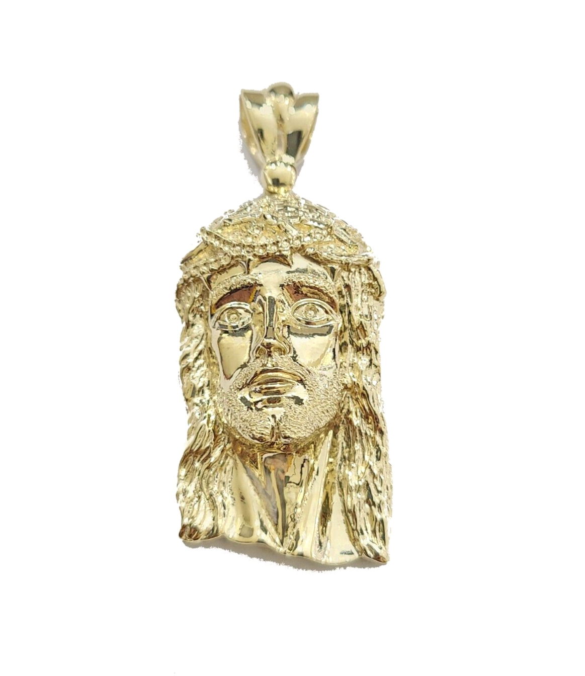 Real 10k Gold Jesus Head Charm Pendant 2'' Inch 10KT Yellow Gold