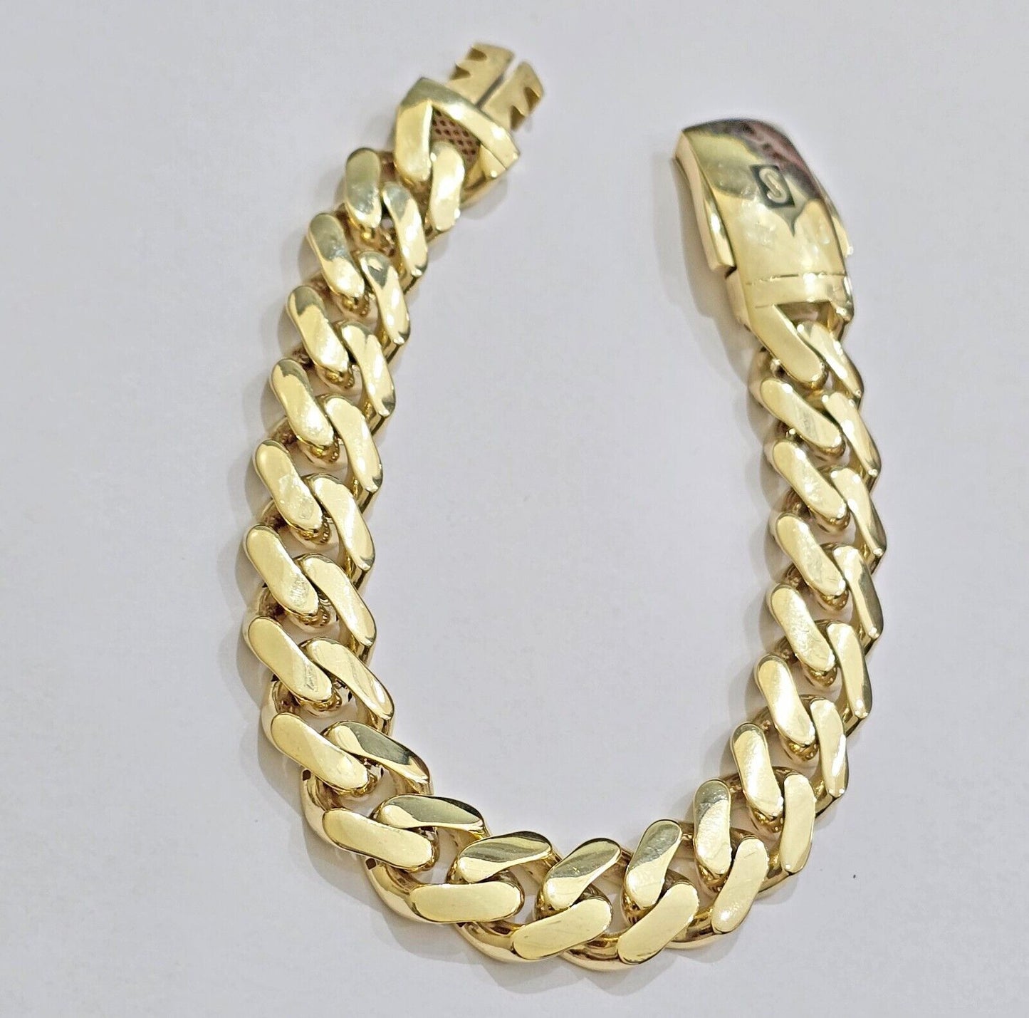 Real 10k Yellow Gold Bracelet 13mm 8 Inch Royal Monaco Cuban Link Mens Box Clasp