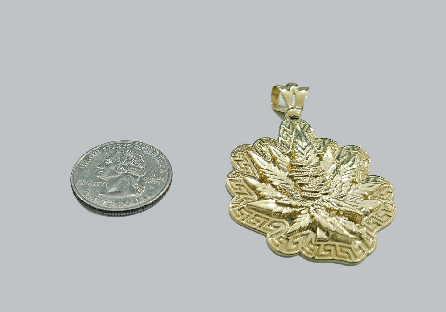 Real 10k Gold Weed leaf Charm Pendant 10kt Yellow Gold Unisex