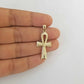 Real 10k Gold Ankh Charm Pendant 10kt Yellow Gold Diamond Cut Cross For Chain