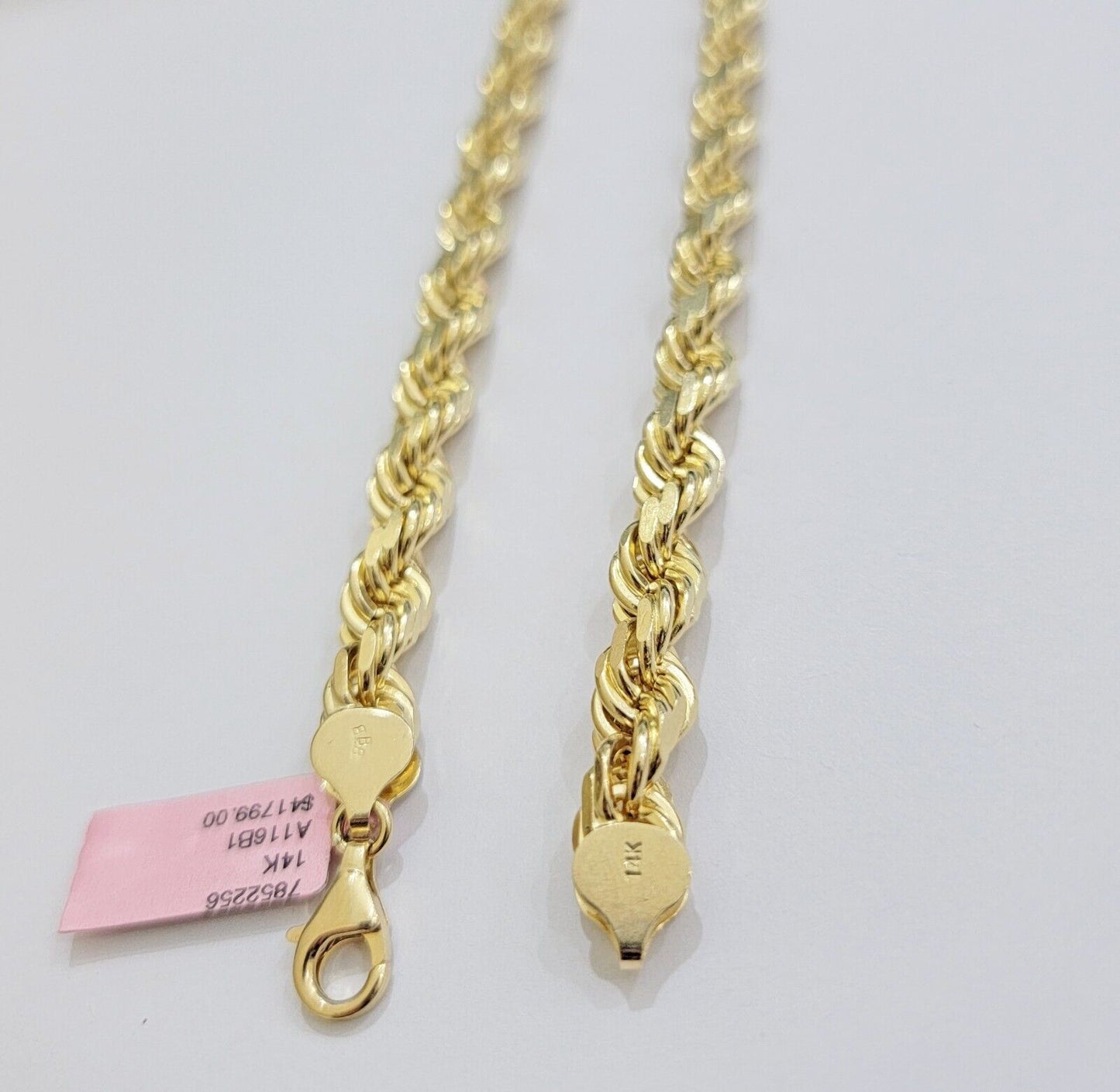Real 14k Gold Rope Chain Necklace 8mm 22 Inch Diamond Cut SOLID 14kt Yellow Gold