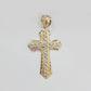 Real 14k Yellow Gold Diamond Cut Cross Charm Pendant 2"