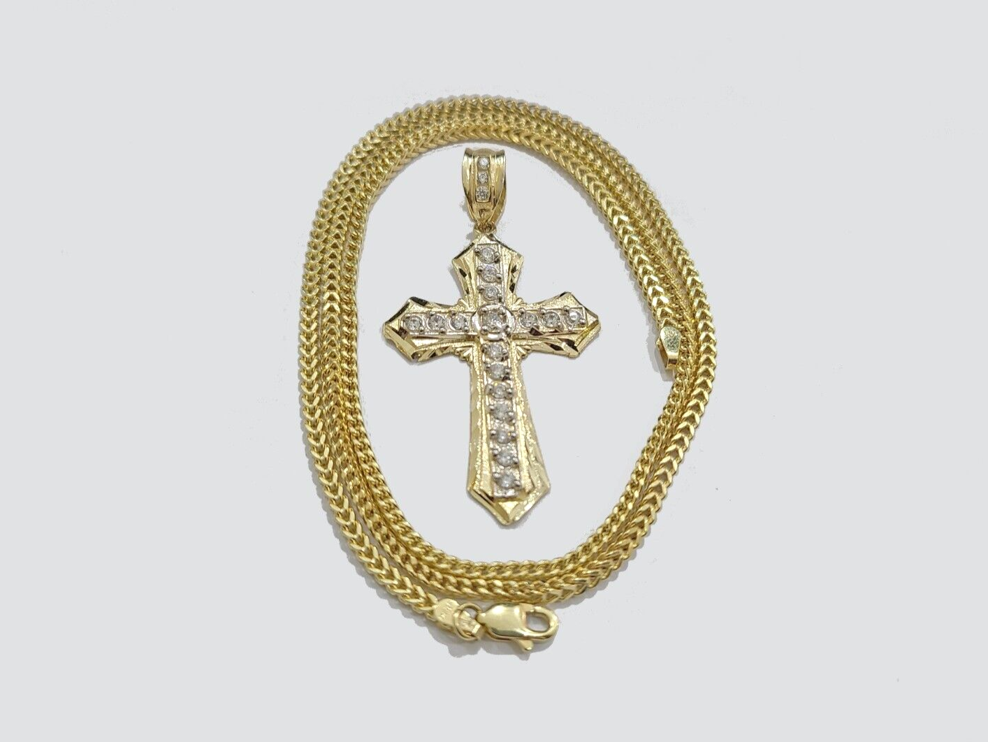 Real 10k Yellow Gold Franco Chain 2.5mm 20" inch Necklace Jesus Cross Charm 10kt