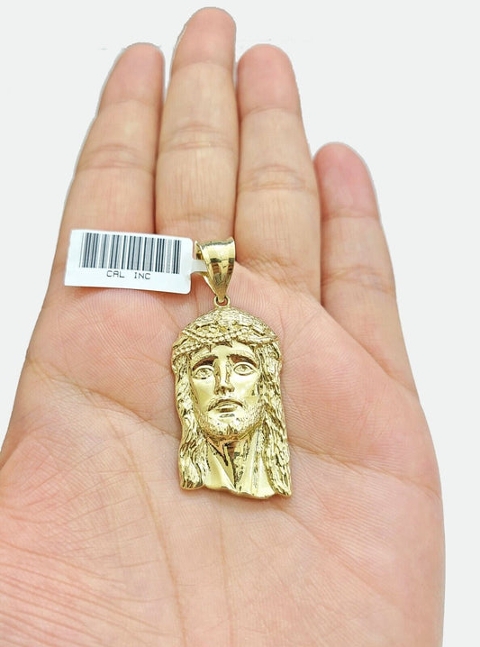 Real 10k Gold Jesus Head Charm Pendant  1.5'' Inch 10KT  Yellow Gold