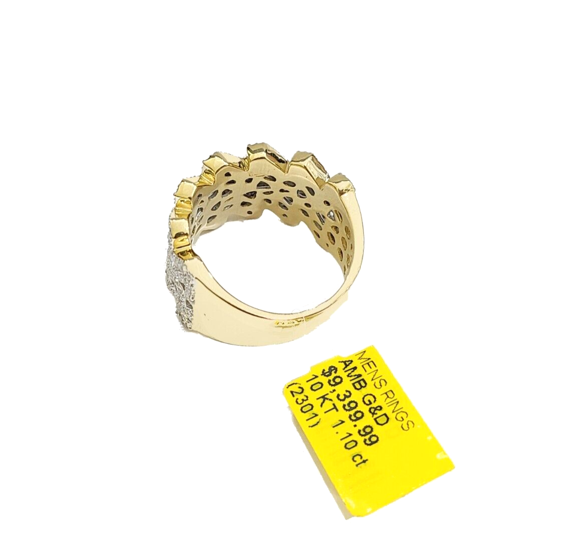Real 10k Yellow Gold Diamond Ring White Genuine 1.10CT Diamonds 10kt Size 10