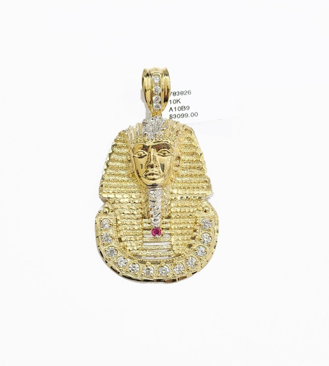 10k Gold Pharaoh Head Charm Rope Chain Necklace 8mm 28'' Set & Pendant 10kt REAL