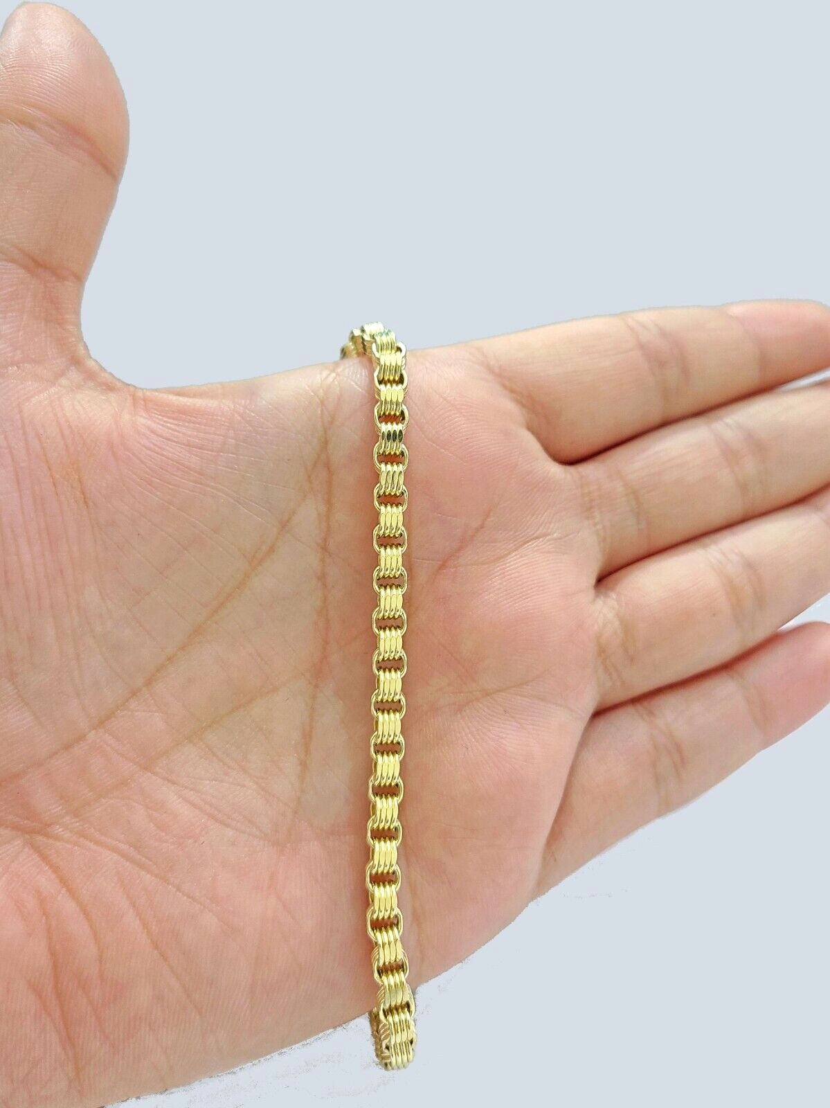 Real 10k Yellow Gold 4mm Box Byzantine Bracelet 8" inch 10kt Unisex Men Women