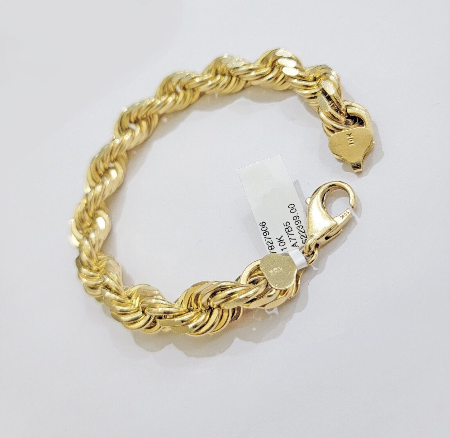 10mm Rope Bracelet 9 Inch Solid 10k Yellow Gold With Diamond cuts Mens REAL 10KT