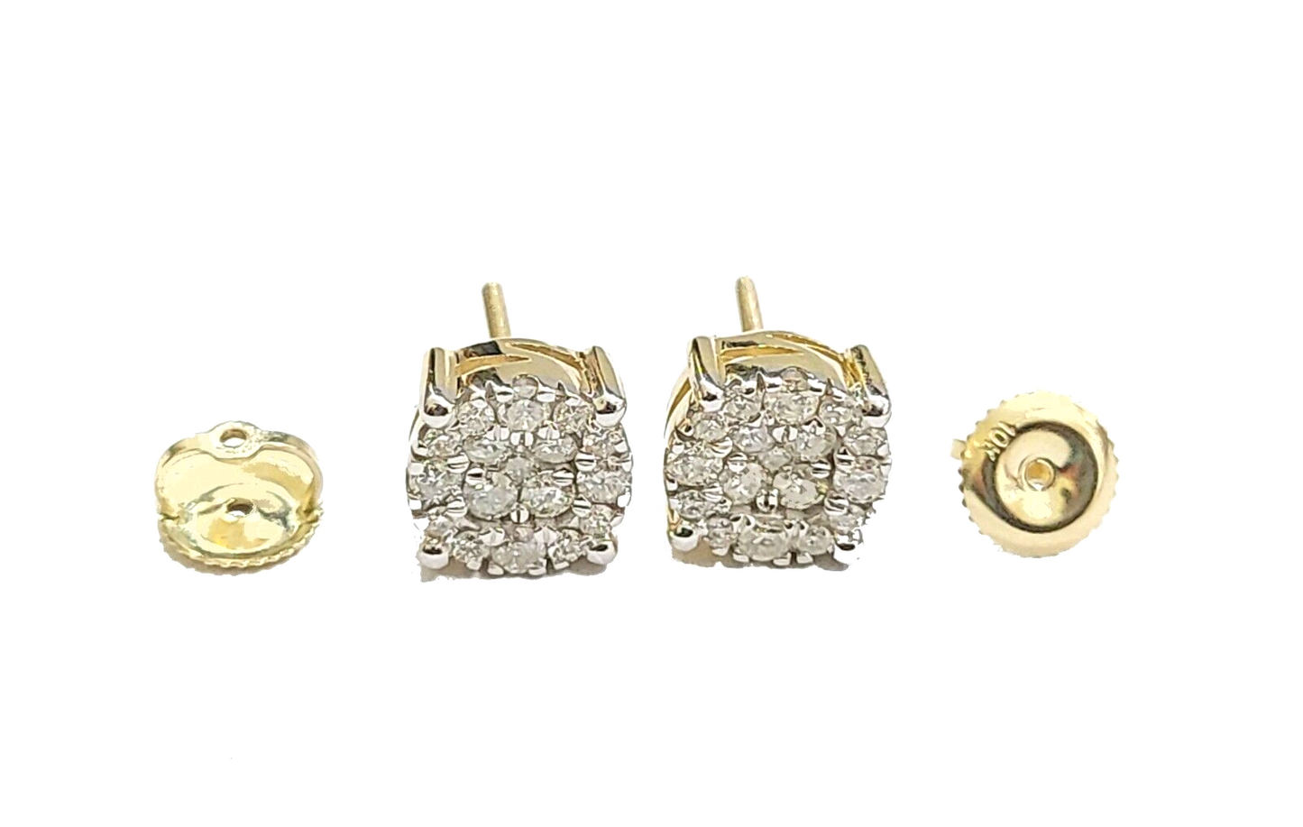 Real 10k Yellow Gold  Earring Stud  Diamond Round  Design Men Women Screw Back