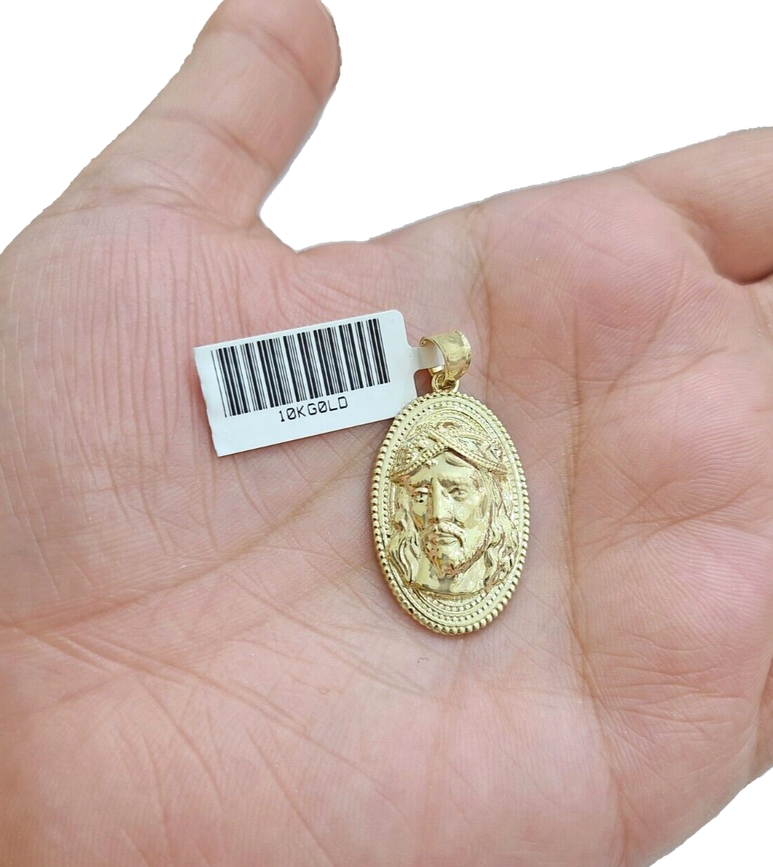 10k Gold Circular Jesus Head Charm Rope Chain Necklace 3mm 20'' Set Pendant 10kt