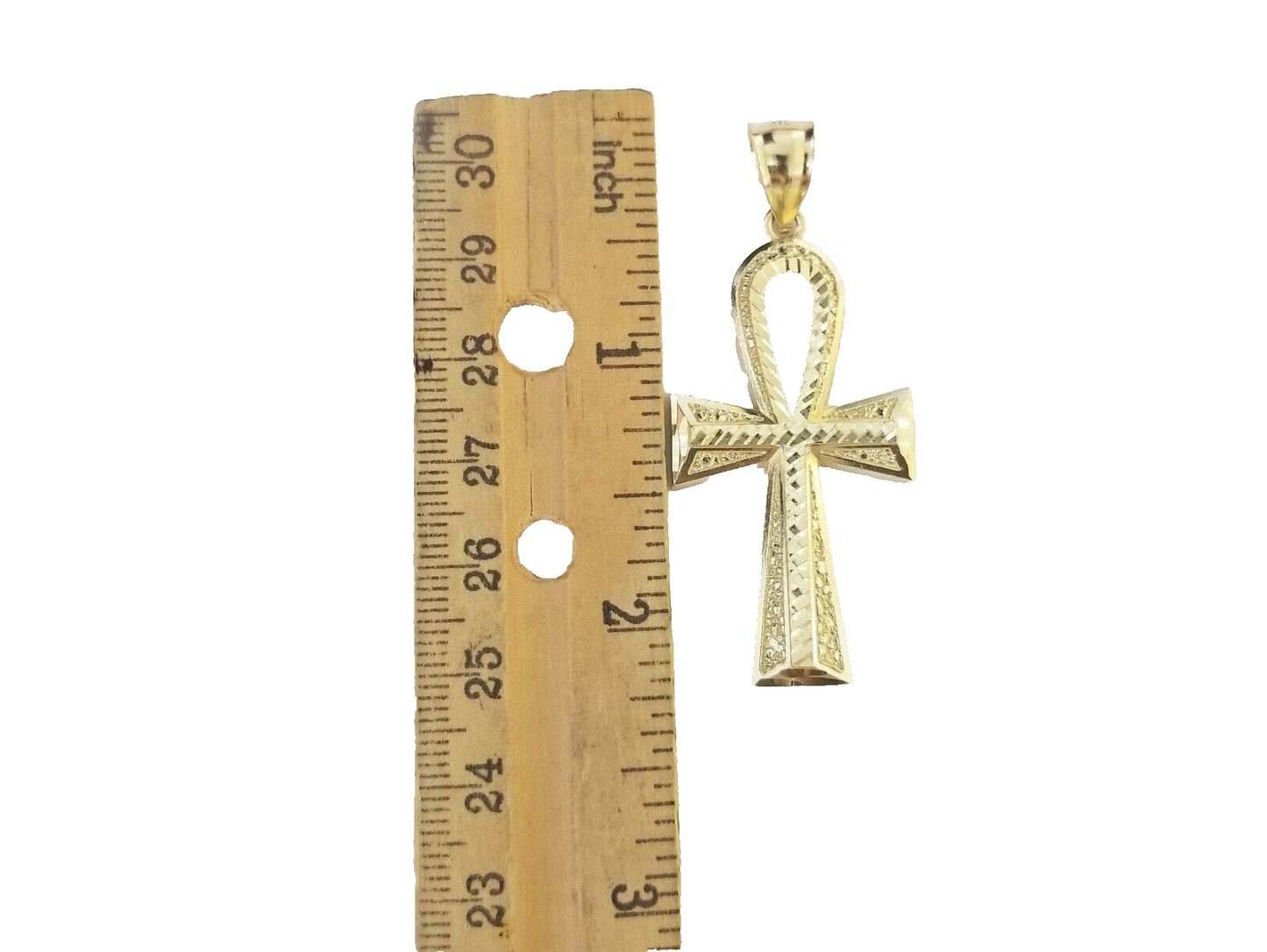 14k Yellow Gold Ankh Cross Charm Pendant 2''Diamond Cut 14kt Necklace Chain SALE