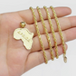 10k Yellow Gold Africa Map Charm Rope Chain 26 Inch Necklace Pendant SET SALE