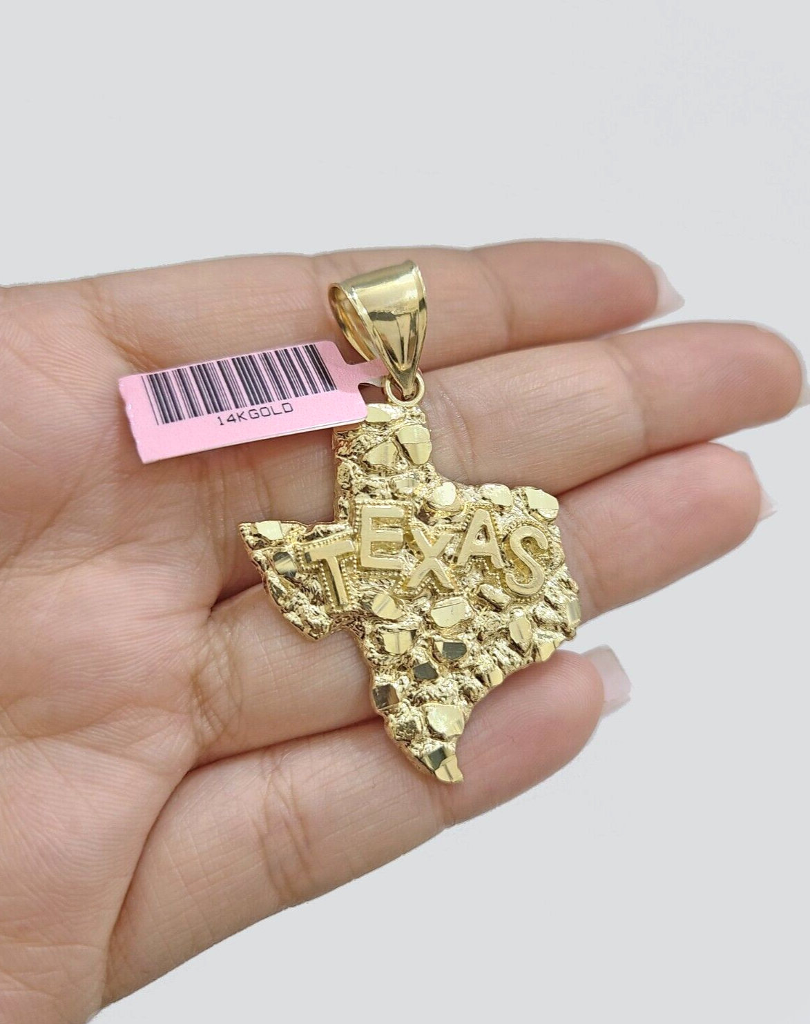 14k Yellow Gold Miami Cuban Chain 20 Inch Necklace Texas Map Charm Pendant Real