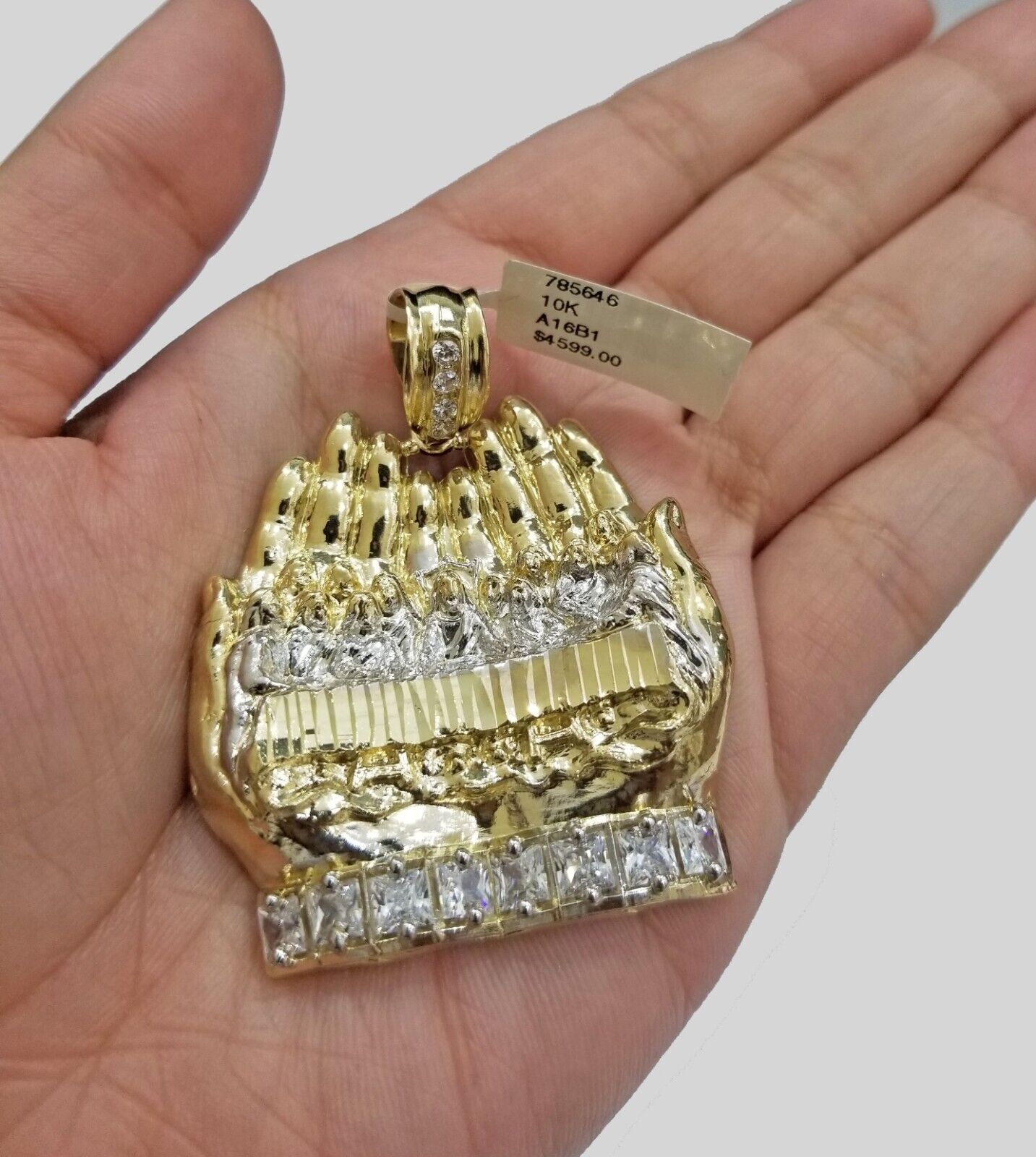 Real 10kt Yellow Gold Praying Hand Last Supper Pendant charm 3D style