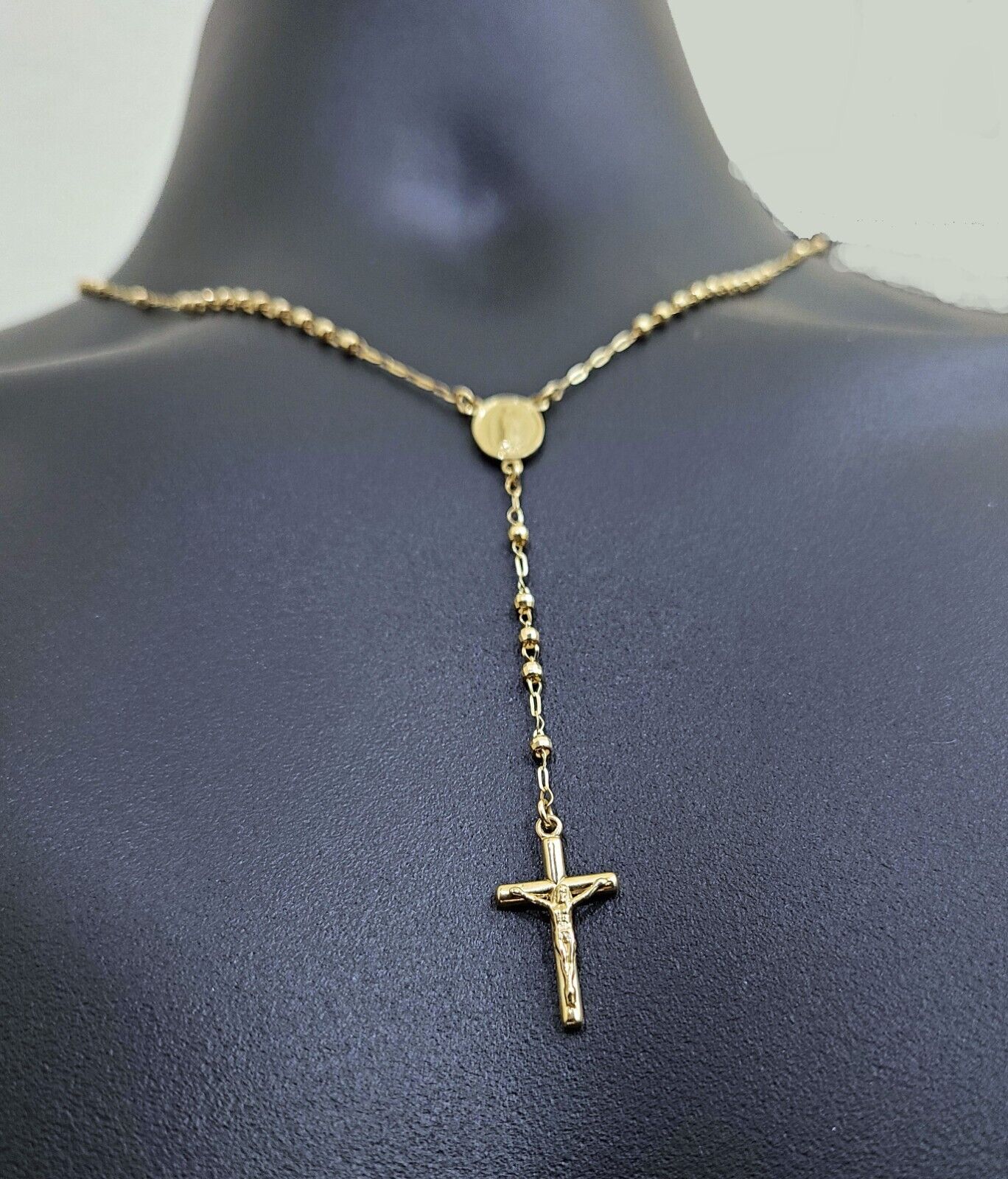 Ladies' Beaded Rosary Necklace in 10K Gold - 18