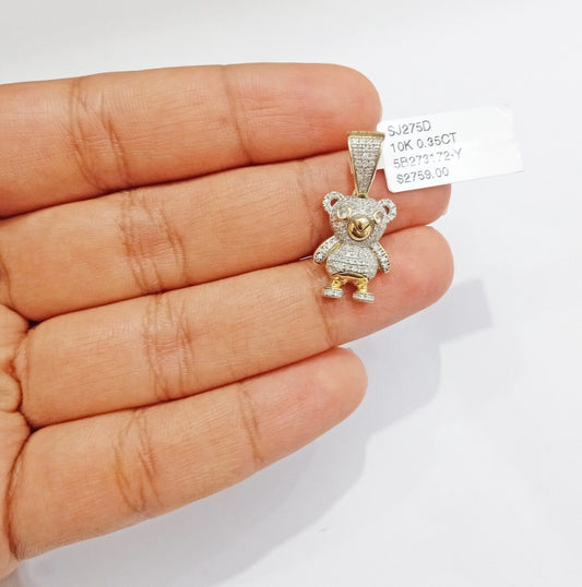 10k Yellow Gold Real Diamond Teddy Bear Charm Pendant