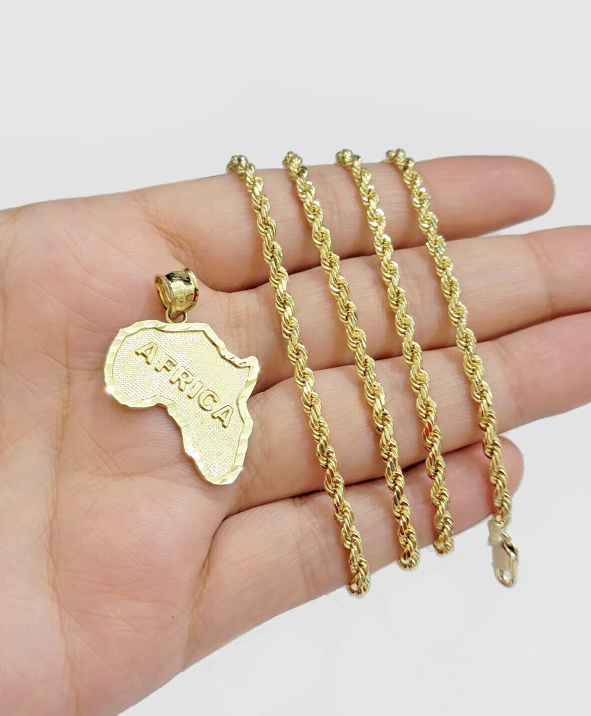 10k Yellow Gold Africa Map Charm Rope Chain Pendant 22 Inch Necklace SALE 10kt
