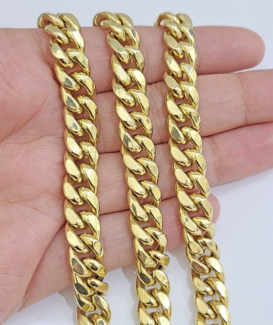 Real 14k Yellow Gold Miami Cuban Link Chain 9mm 22" Choker Necklace Box Lock 14K