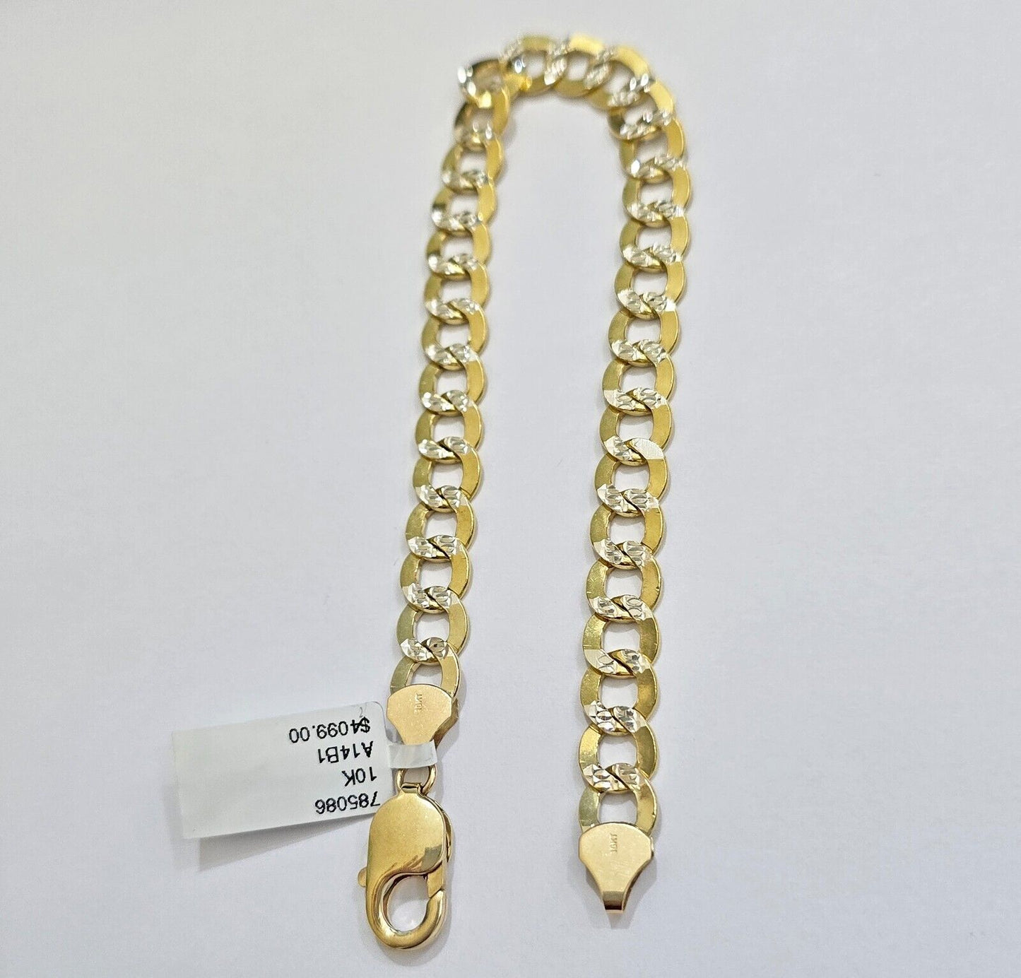 Real 10k Yellow Gold Bracelet Cuban Curb link 8mm 8.5" Two-tone Cuts SOLID 10k