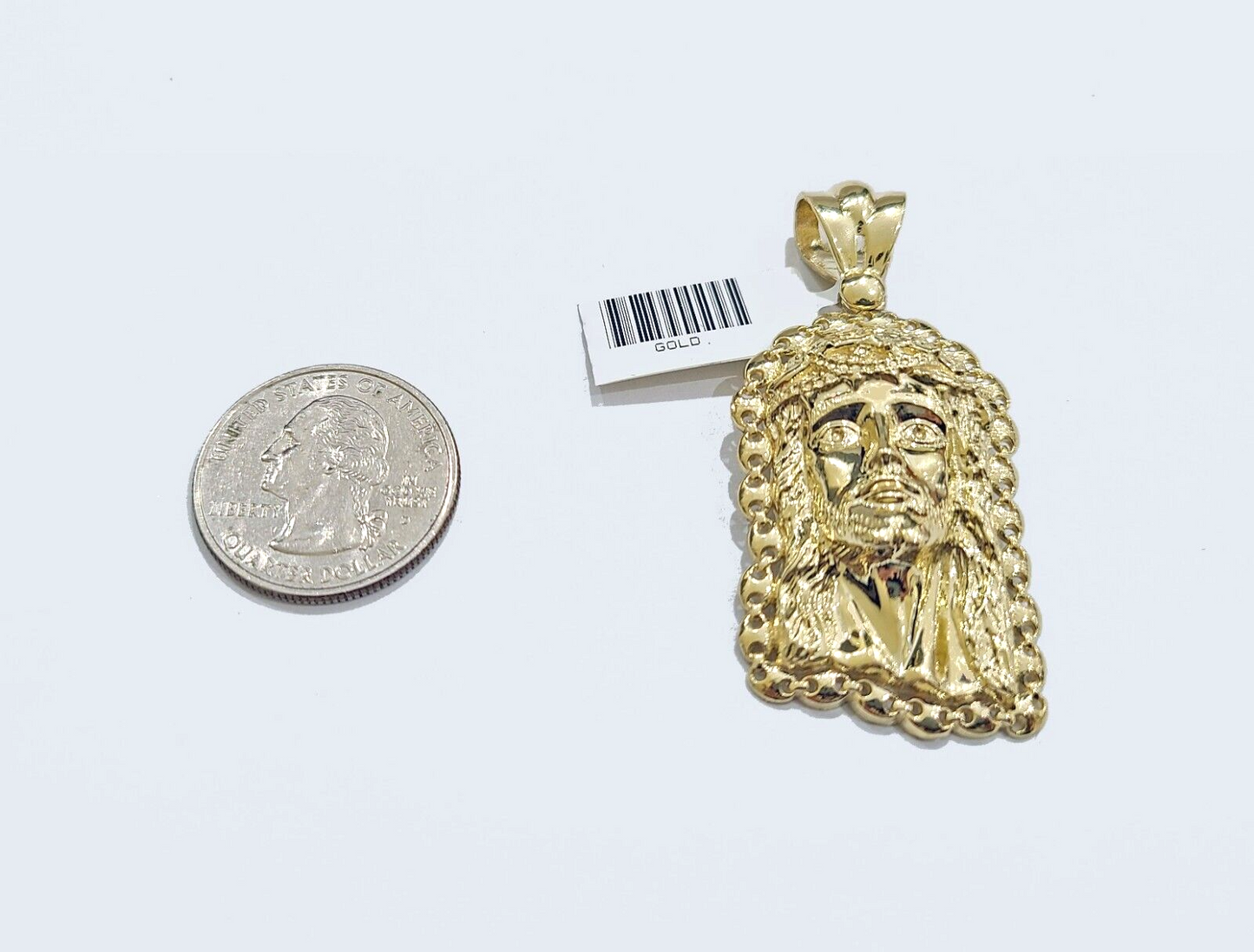 Real 10k Gold Jesus Head Charm Pendant 2'' Inch 10KT Yellow Gold