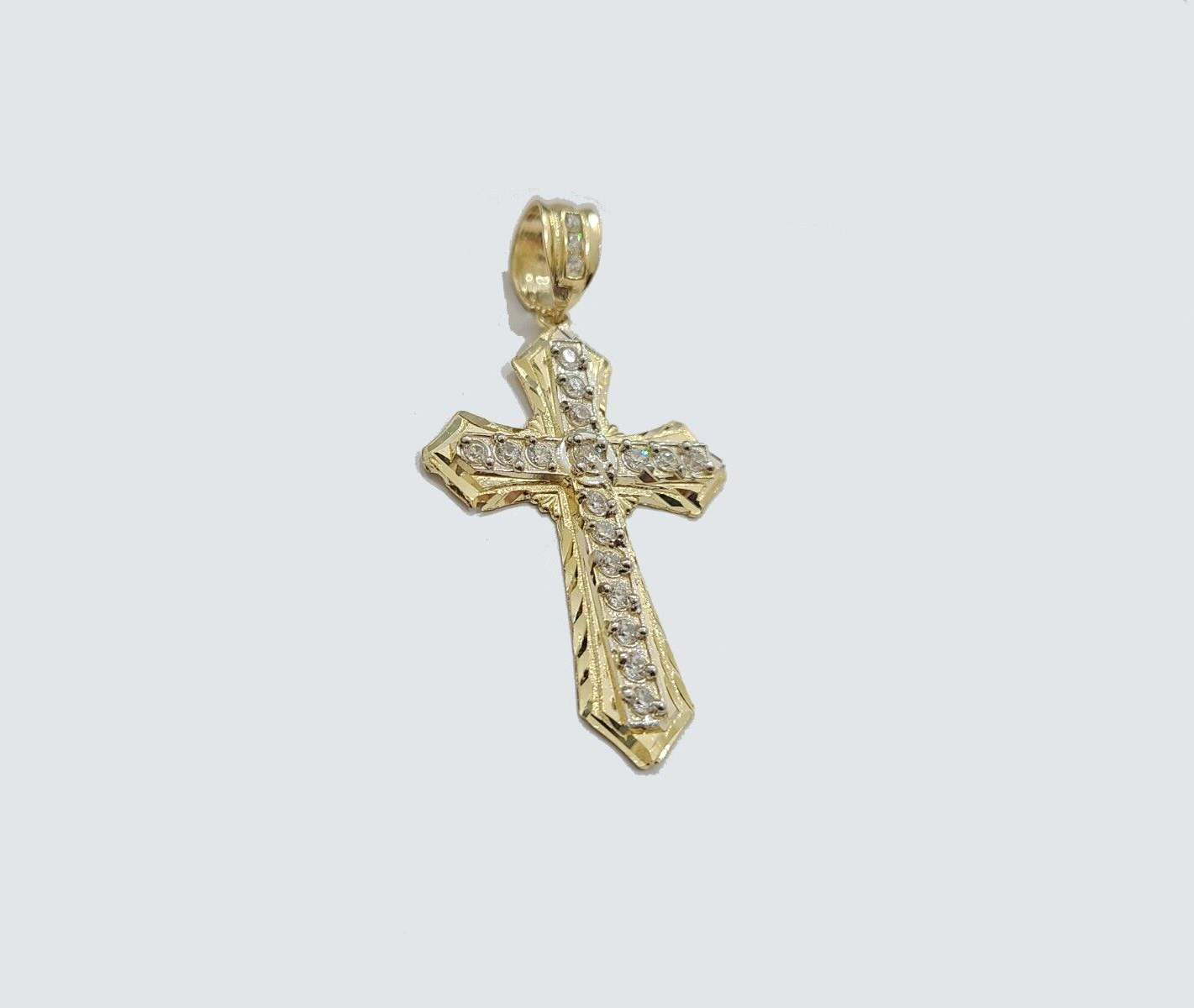 Real 10k Yellow Gold Franco Chain 2.5mm 18" inch Necklace Jesus Cross Charm 10kt