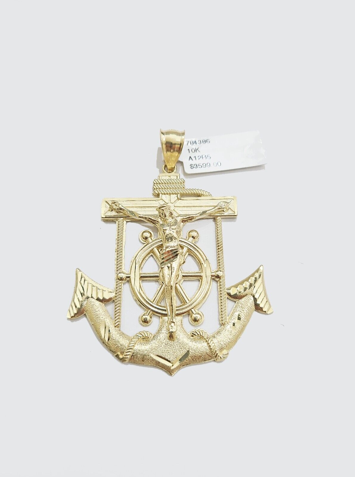 Real 10k Gold Anchor Jesus Cross Charm Pendant 10kt Yellow Gold Men Women