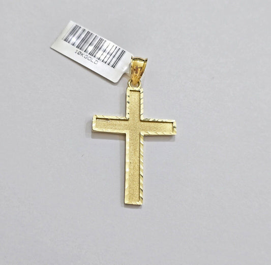 Real 10k Yellow Gold Cross Charm Pendant Men Women 1.75 Inch For Chain