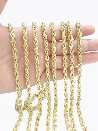 Real 10K Yellow Gold Rope Chain 6mm Necklace 20-30'' Inches