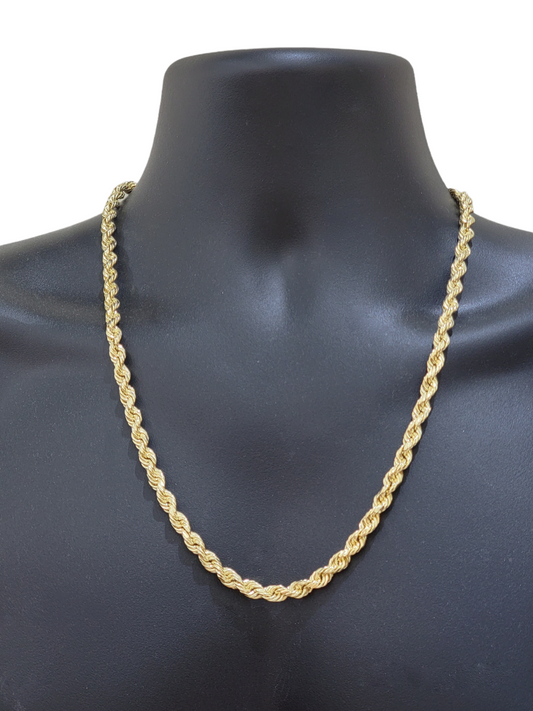 Real 14k Yellow Gold Necklace Rope Chain 5mm 22" inch 14kt Men's Chain For Charm