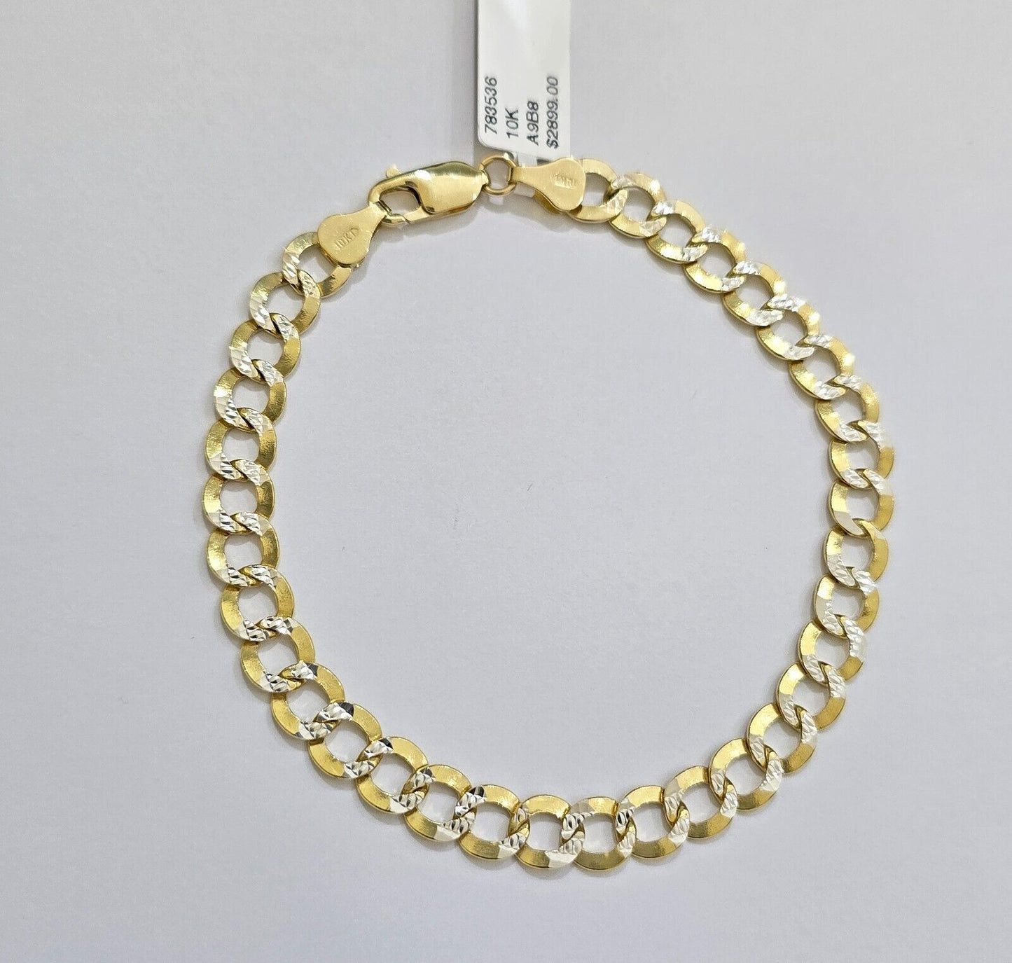 Real 10k Yellow Gold Bracelet Cuban Curb link 8mm 8.5" Two-tone Cuts SOLID 10k