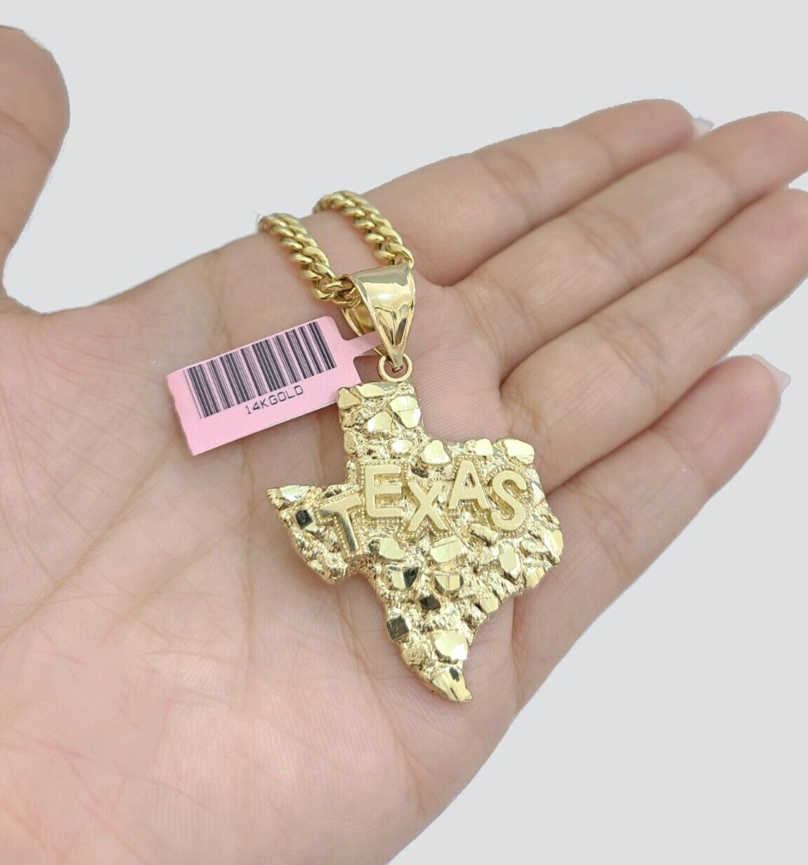 14k Yellow Gold Miami Cuban Chain 26 Inch Necklace Texas Map Charm Pendant Real