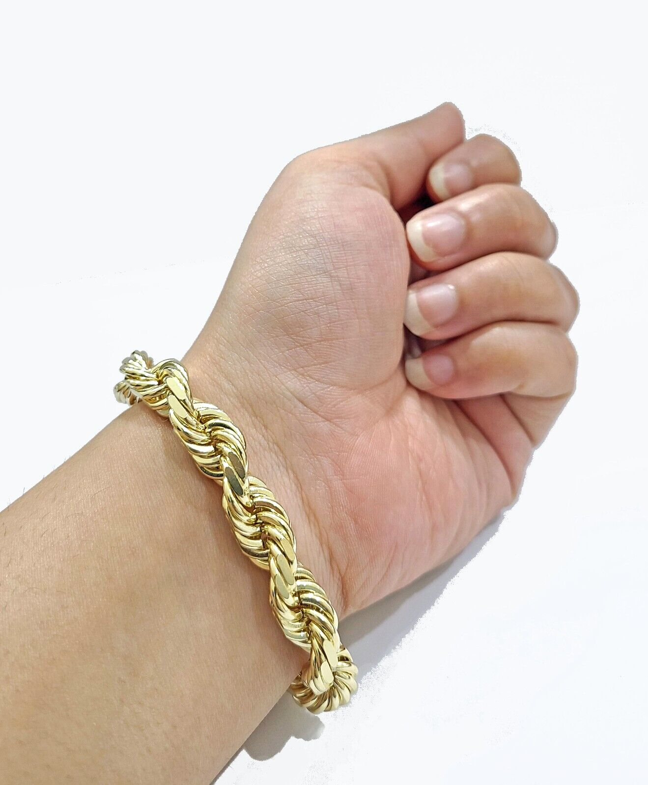 Real 10K Yellow Solid Gold 10mm Rope Bracelet 9'' inch 10kt unisex