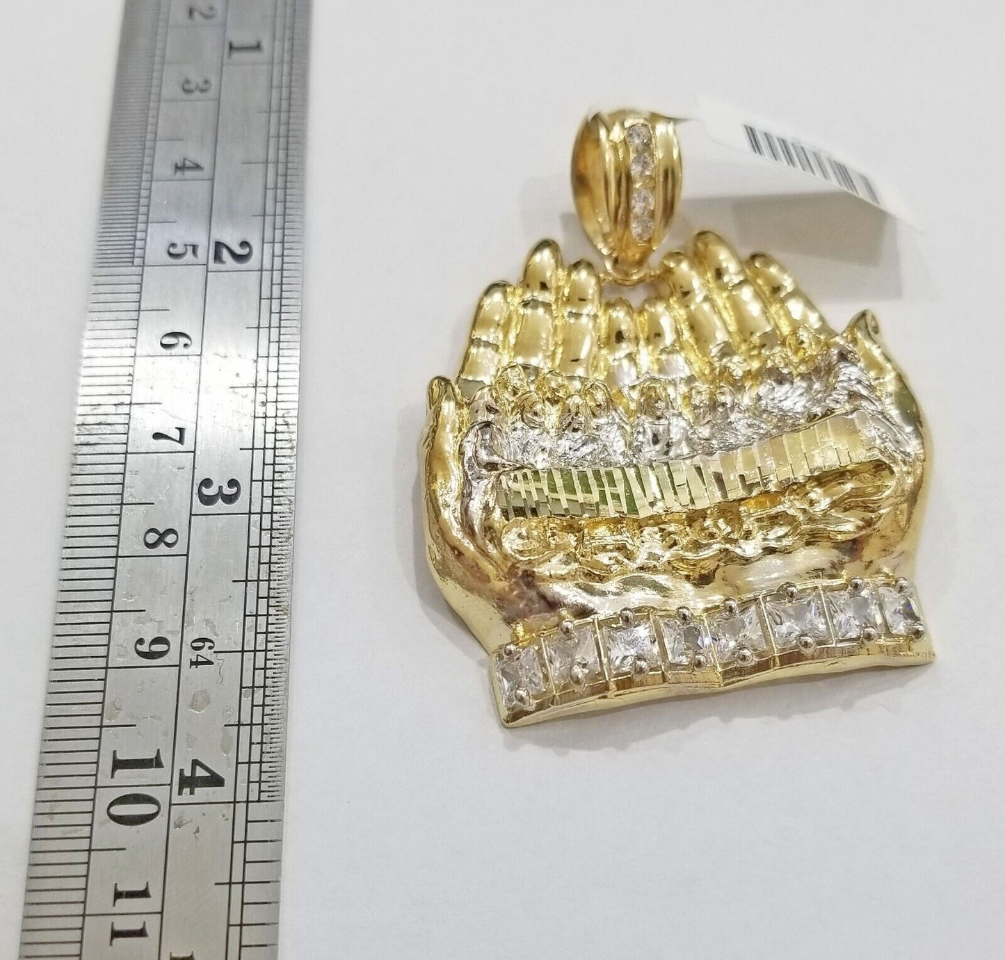 Real 10kt Yellow Gold Praying Hand Last Supper Pendant charm 3D style