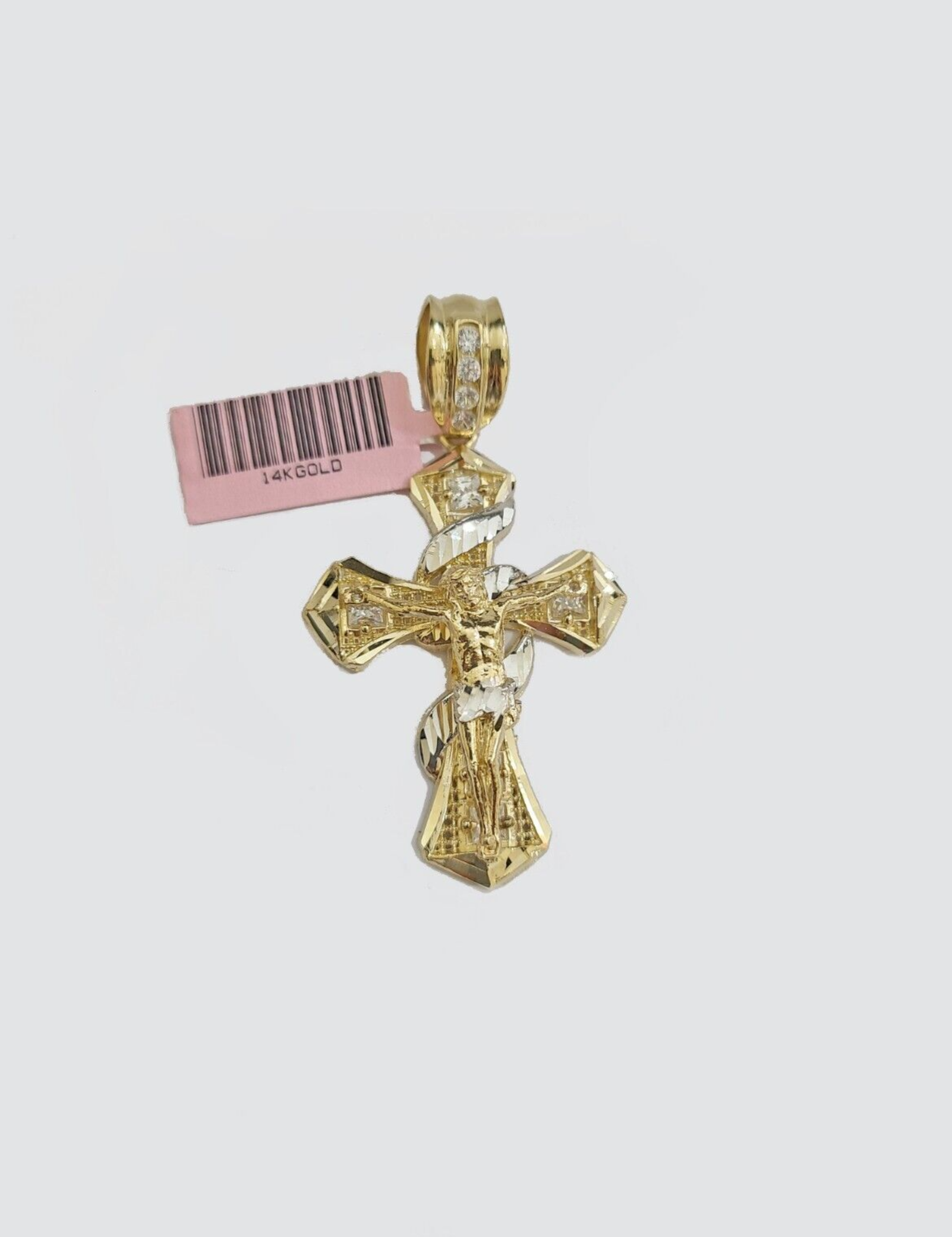 Real 14k Yellow Gold Rope Chain 5mm 18'' Necklace Jesus Cross Charm Pendant 14kt