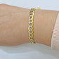 Real 10k Yellow Gold Bracelet Cuban Curb link 7mm 7.5" Two-tone Cuts SOLID 10k