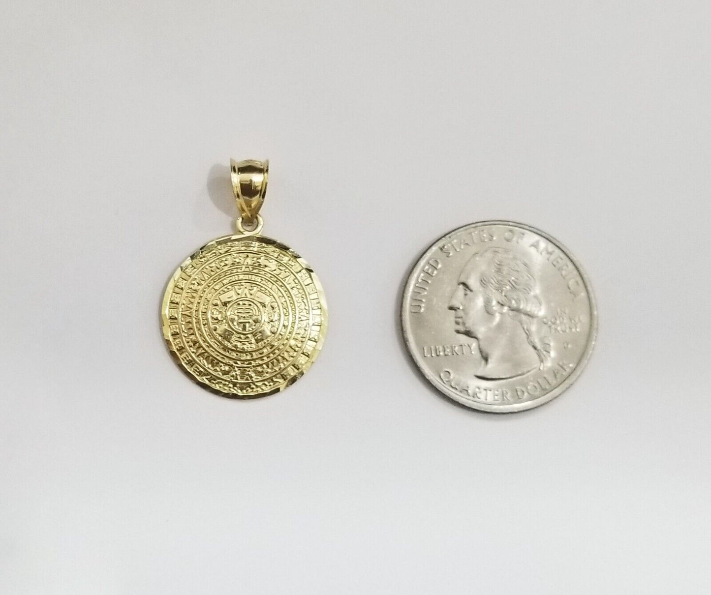 Real 10k Gold Mayan Calendar Circular Charm Pendant 10kt Yellow Gold