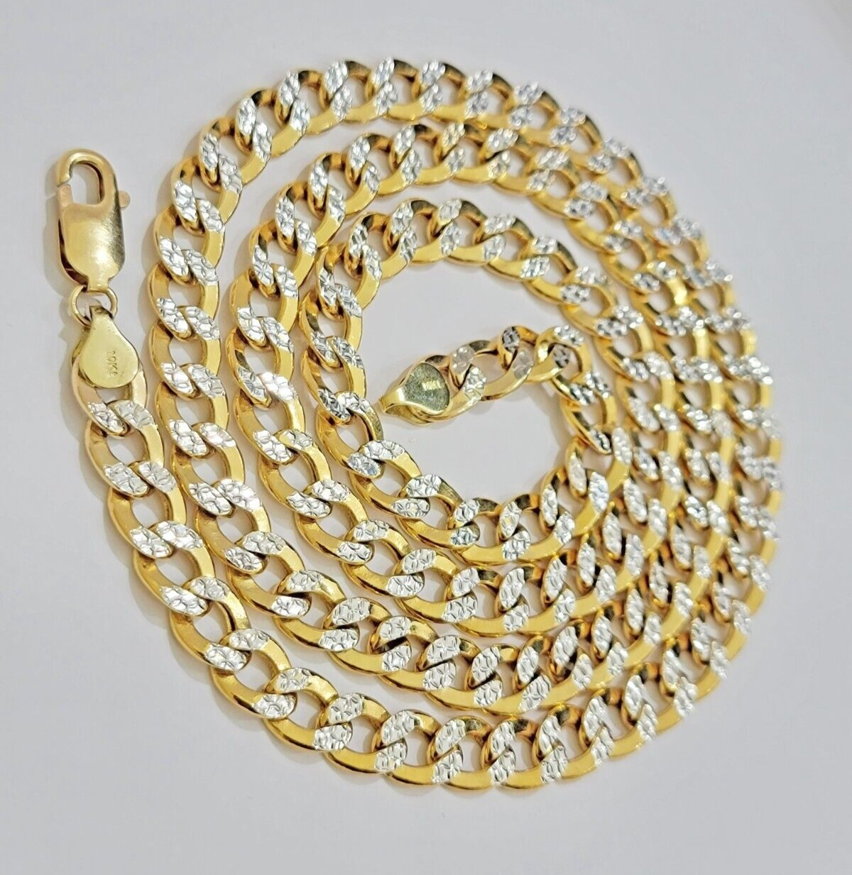 Real 10k Yellow Gold Chain Curb Link Necklace 8mm 18 Inch Diamond Cut Two-tone