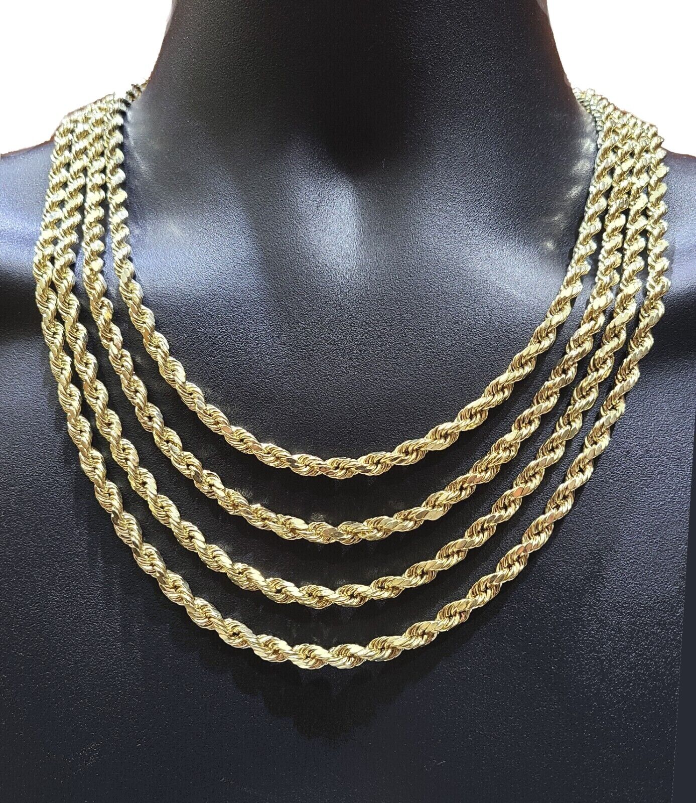 Real 10K Yellow Gold Rope Chain 6mm  Necklace  20-30'' Inches Lobster Lock 10kt