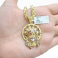 10k Gold Circular Jesus Star Head Charm Rope Chain Necklace 6mm 20'' Set Pendant