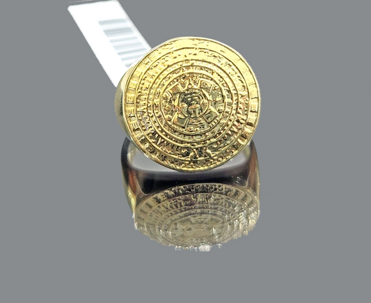 Real 10k Yellow Gold Mayan Calendar  Ring Band size 10 10kt gold