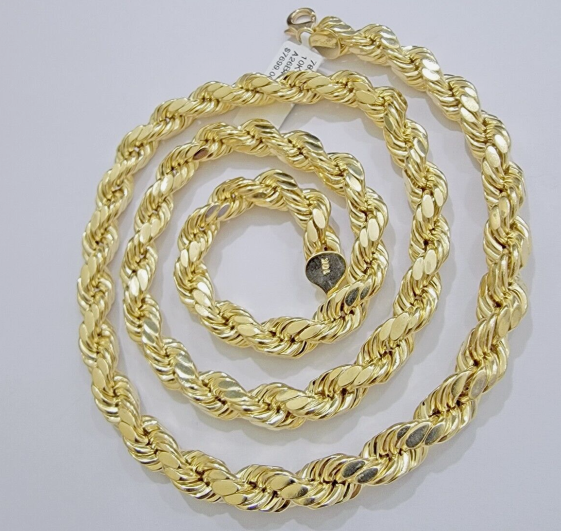 10k Yellow Gold Rope Chain Necklace 26 Inch 8mm Diamond Cuts Men's REAL 10KT