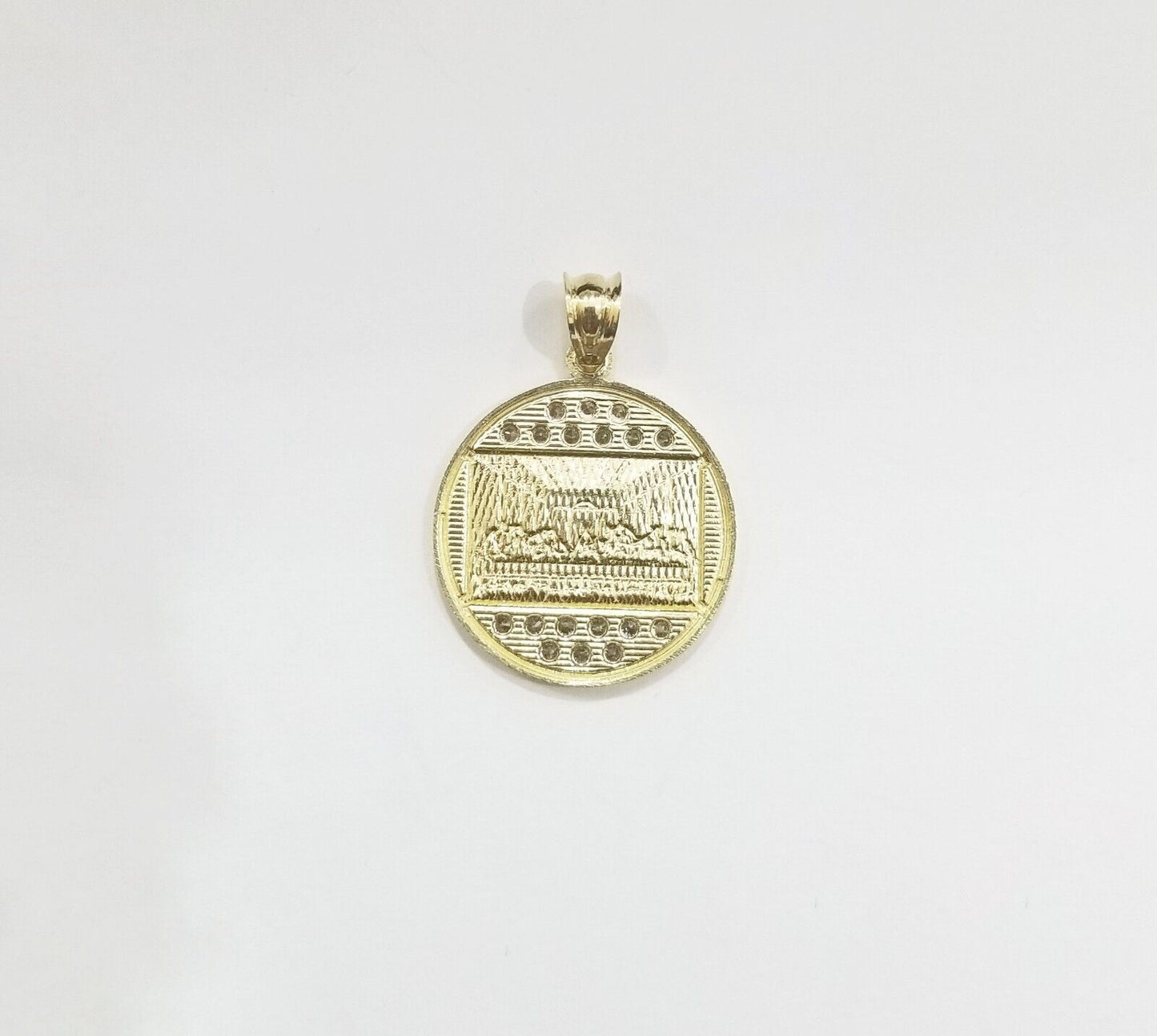 Real 10k Gold Last Supper Charm Circular Pendant 10kt Yellow Gold Men Women