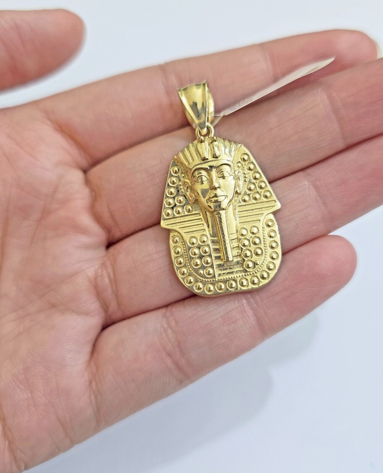 10k Yellow Gold Pendant Pharoah Head Charm Egyptian REAL 10kt For Mens Chain