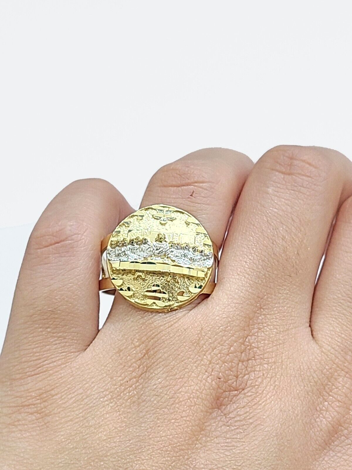 Real 10k Yellow Gold Nugget Last Supper Ring Band Size 12 10kt Gold