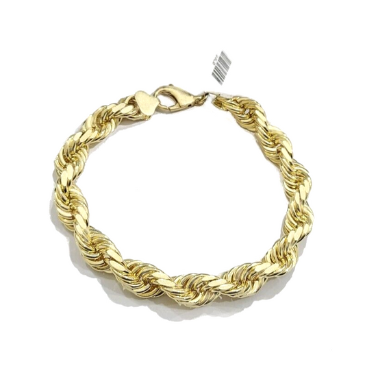 Real 10kt Solid Yellow Gold Rope Bracelet Unisex 9'' Inches 9mm Lobster Lock 10k