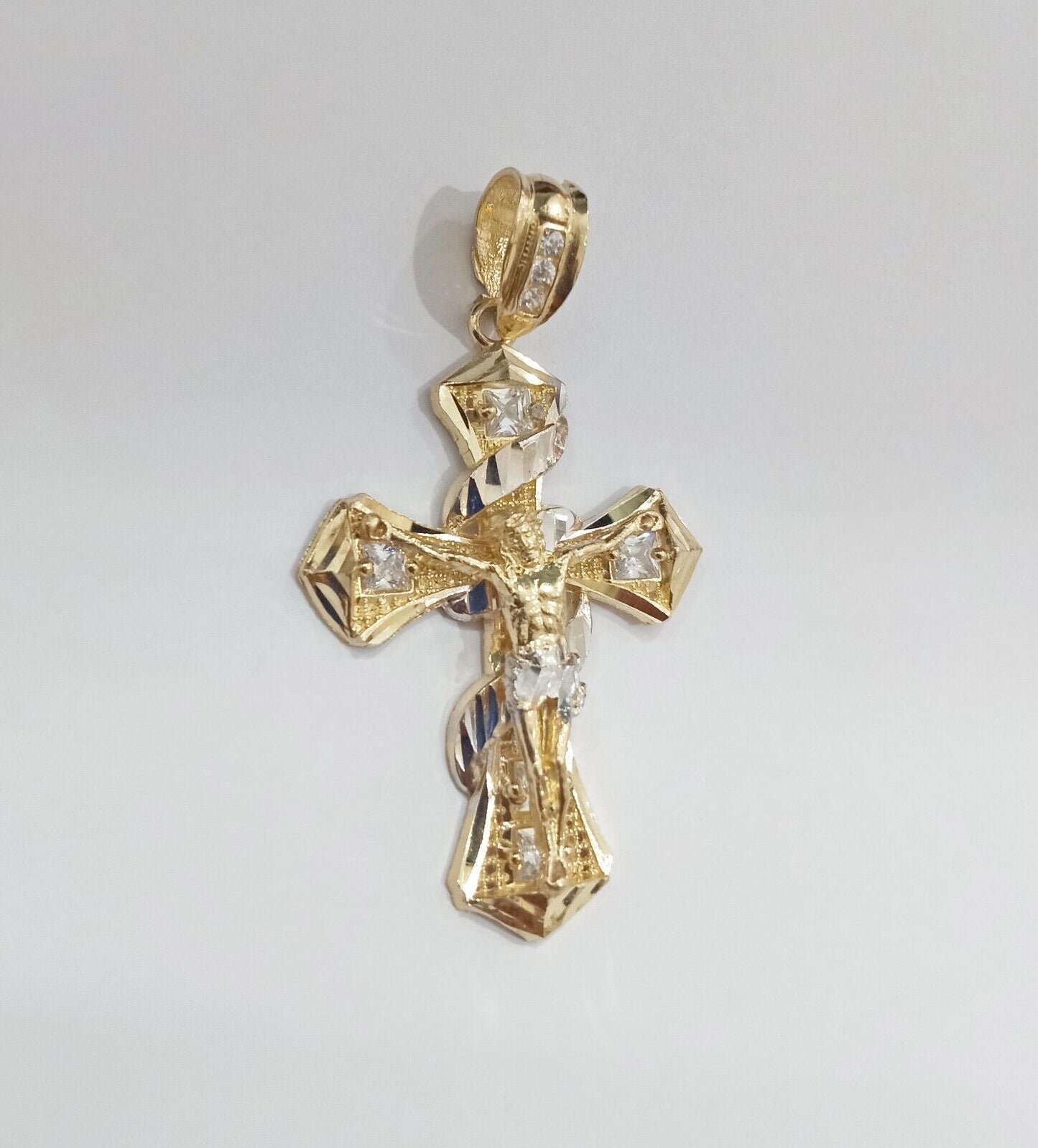 Real 14k Gold Jesus Crucifix Cross Charm Pendant 2" inch 14kt Yellow Gold