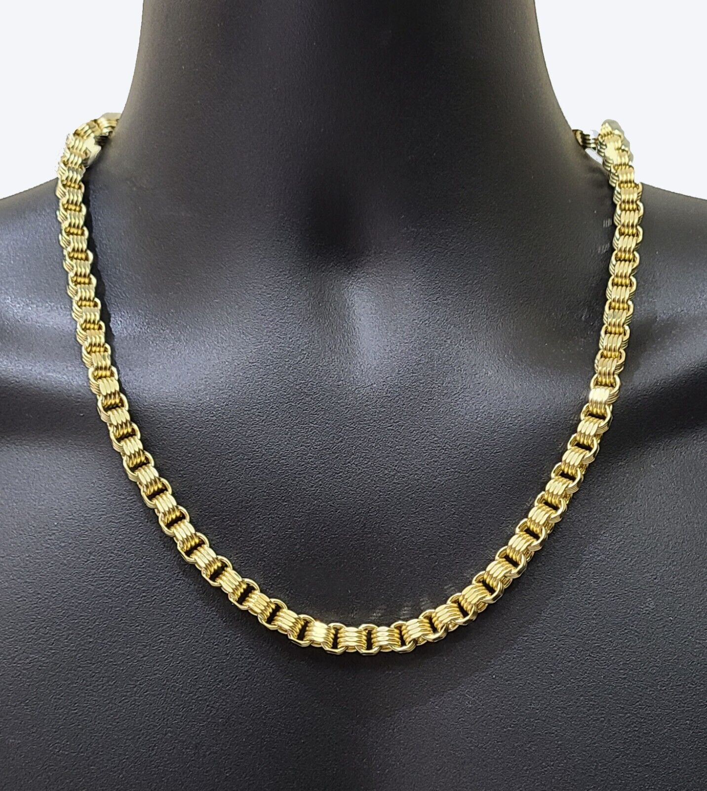 Real 10k Yellow Gold Box Byzantine Chain 7mm 22" inch Unisex 10kt Necklace Men's