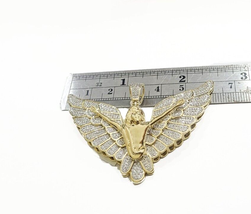 Real 10k Yellow Gold Angel Wing Diamond 1.17CT Charm Pendant 10kt for Chain